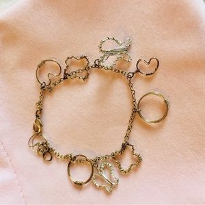 Gold and silver charm dainty charm bracelet with butterflies and hearts